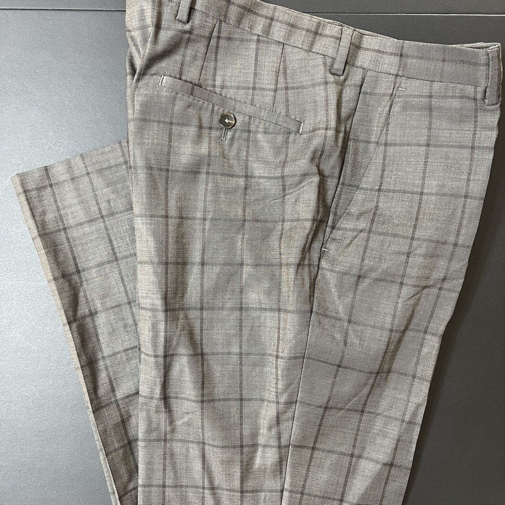 Hugo Boss Suit Dress‎ Pants Men's 38R Checkered Brown Designer Business Formal